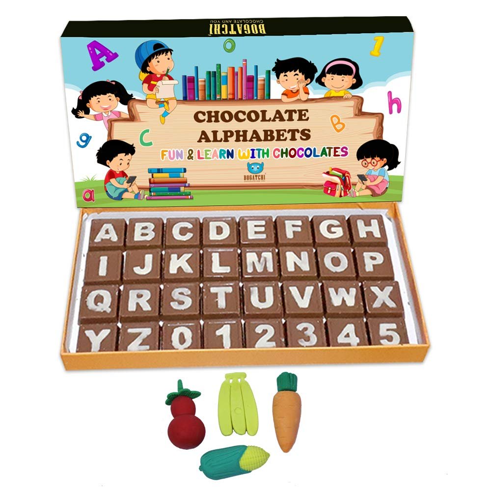 BOGATCHI Milk Chocolate for Kids Educational Kit, Chocolate Learning Toys for Kids, Chocolate Alphabets, Learning Educational Kit, Kids Toys for 3 Year, Free Alphabet Cards and Gift -W21