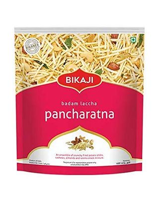 BIKAJI Badam Laccha Pancharatna with cashew crunchy fried potato sticks almond and raisins snack mixture 350 grm (pack of 1)