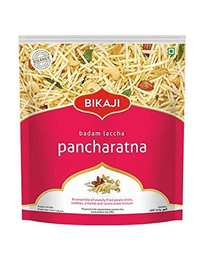 BIKAJI Badam Laccha Pancharatna with cashew crunchy fried potato sticks almond and raisins snack mixture 350 grm (pack of 1)
