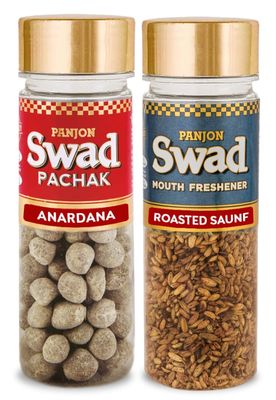 Panjon Swad Anardana & Roasted Saunf Pachak (Mukhwas Mouth Fresheners) 2 Bottles, 190g