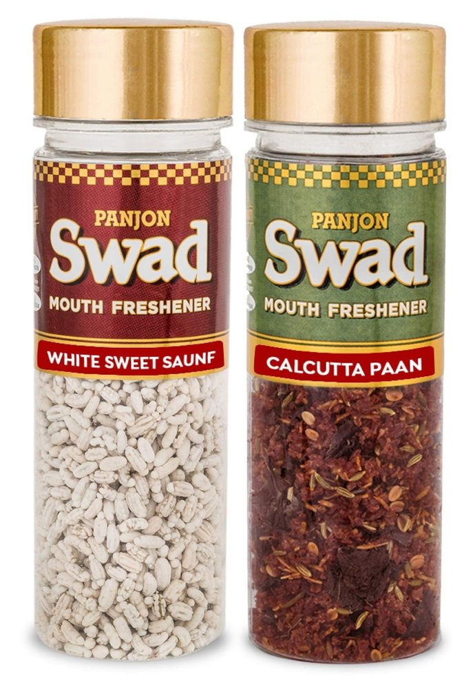 Panjon Swad White Sweet Saunf & Calcutta Paan (Mukhwas Mouth Fresheners) 2 Bottles, 220g