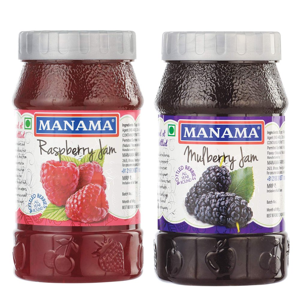 Manama Raspberry Fruit Jam and Mulberry Fruit Jam, 500GMS Each, Pack of 2