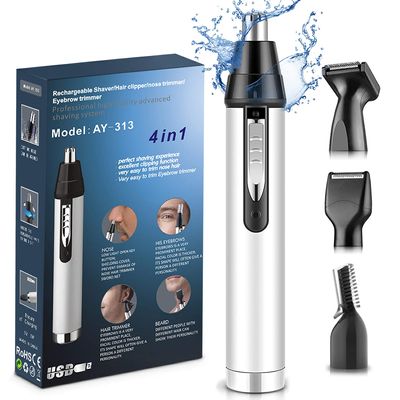 Cleanfly Nose Hair Trimmer, USB Rechargeable Ear and Nose Hair Trimmer for Men Professional Painless Nose Hair Remover, 4 in 1 Mens Grooming Kit with Electric Ear Hair Trimmer(White)