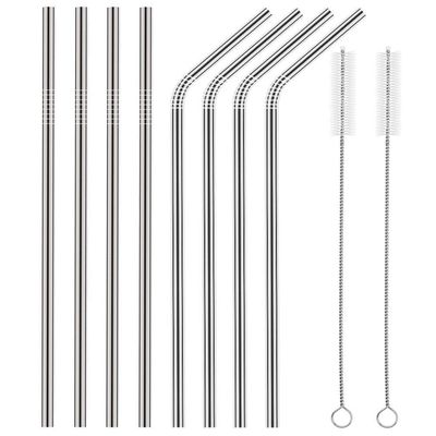 YTM 8 Pcs Stainless Steel Straws for Drinking with Brushes | Steel Straw Brush | Silver (Pack of 8)