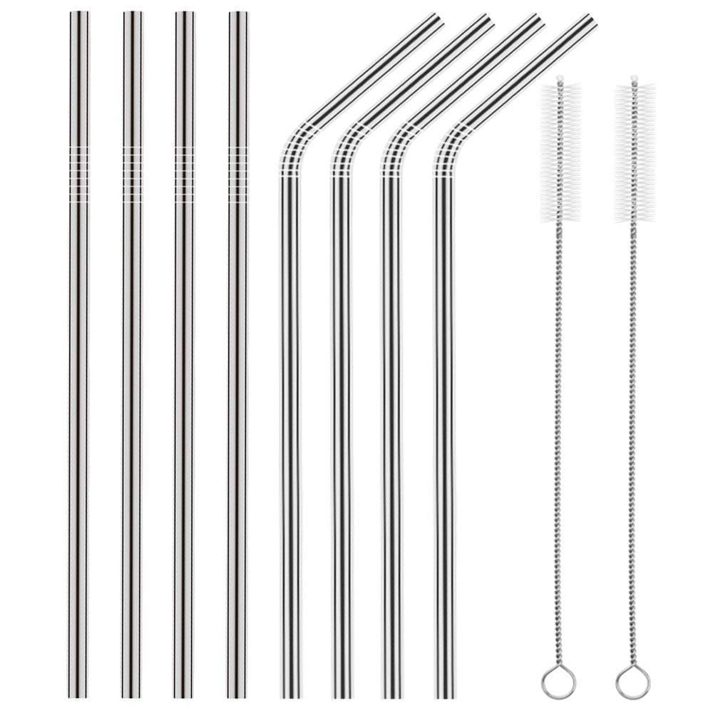 YTM 8 Pcs Stainless Steel Straws for Drinking with Brushes | Steel Straw Brush | Silver (Pack of 8)