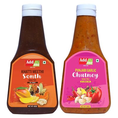 Add me Garlic Chutney 390gm & meethi khatti Sonth 450gm, panipuri bhelpuri Sauce chatni Combo Pack