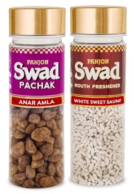 Panjon Swad Anar Amla & White Sweet Saunf (Mukhwas Mouth Fresheners) 2 Bottles, 240g
