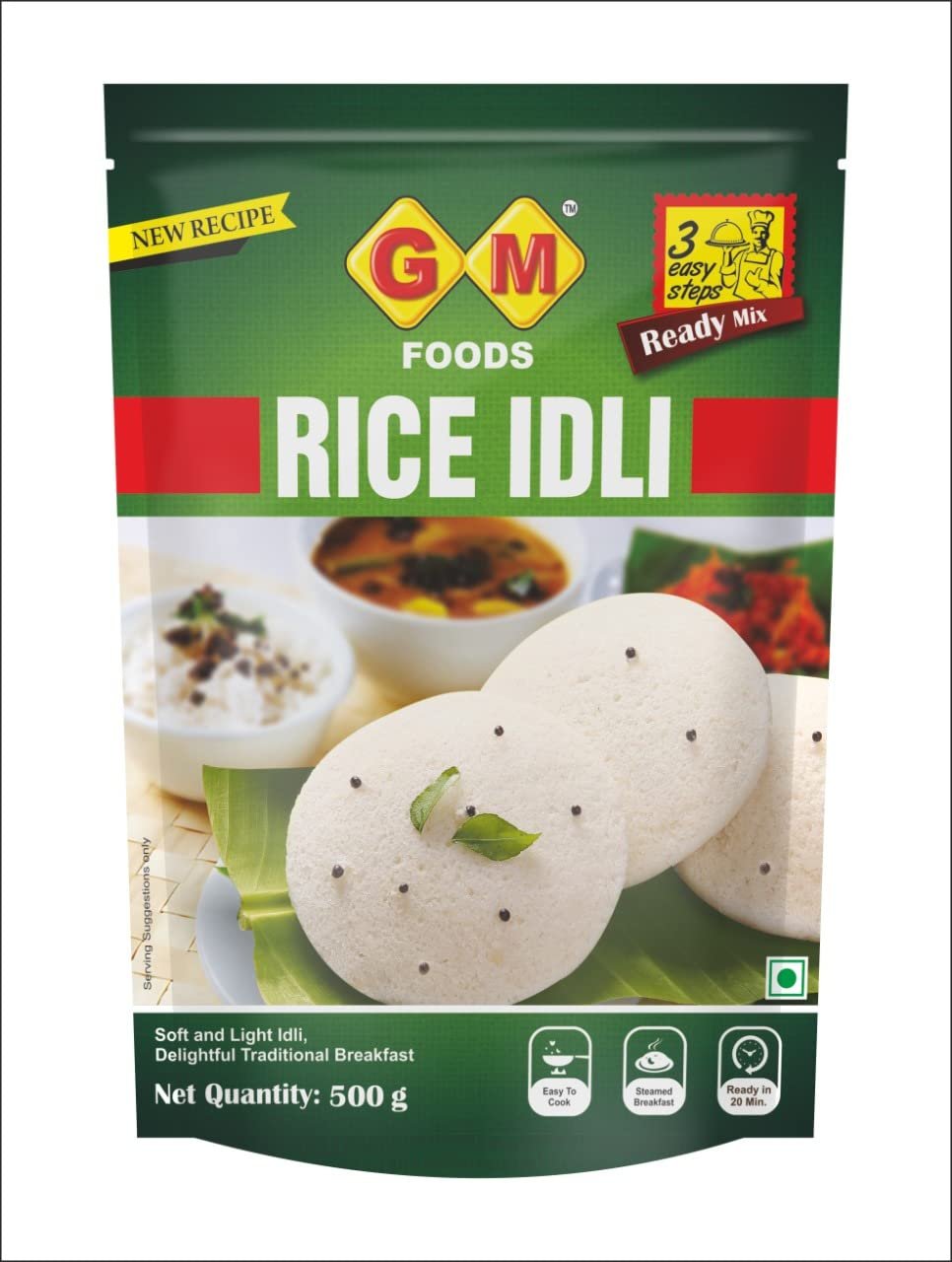 GM Foods Rice Idli 500g | Soft & Light Idlis | Quick Breakfast | Instant Ready to Cook Mix | Rich in Fiber | Ready To Make Authentic South Indian Breakfast At Home | No Preservatives