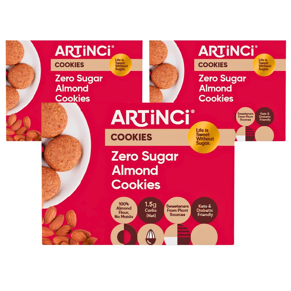 Artinci Sugar Free Almond Cookies (185g x 3), Premium California Almond Flour, Gluten-Free, No Maida, Diabetic Friendly, High Protein and High Fiber Digestive Biscuits, Sugarfree Healthy Cookies