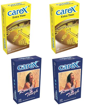 CareX Powershot and Rough & Tough Condoms (Super Studded & Extra Time Dotted) - Pack of 4 | (Combo)