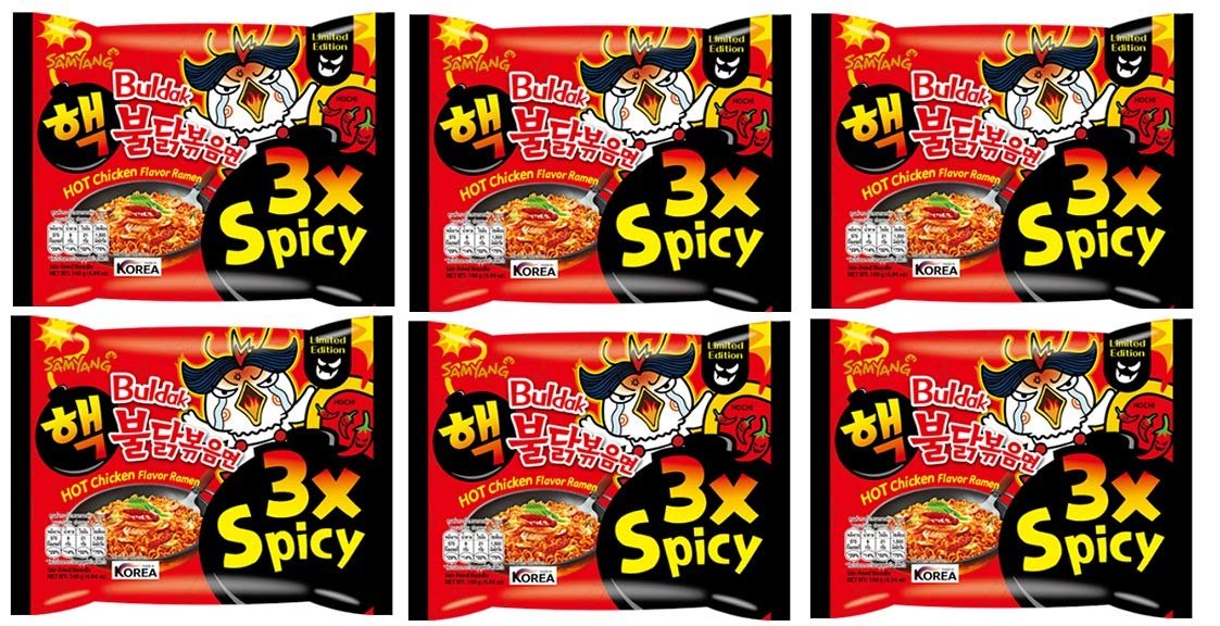 SAMYANG 3X Spicy Buldak Hot Chicken Flavour Instant Korean Noodles - 140 Grams*6Pack (Pack of 6) (Imported)