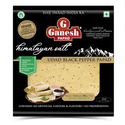 GANESH PAPAD Ganesh Himalayan Salt-Low Sodium- Udad Papad 7" 200 Gms