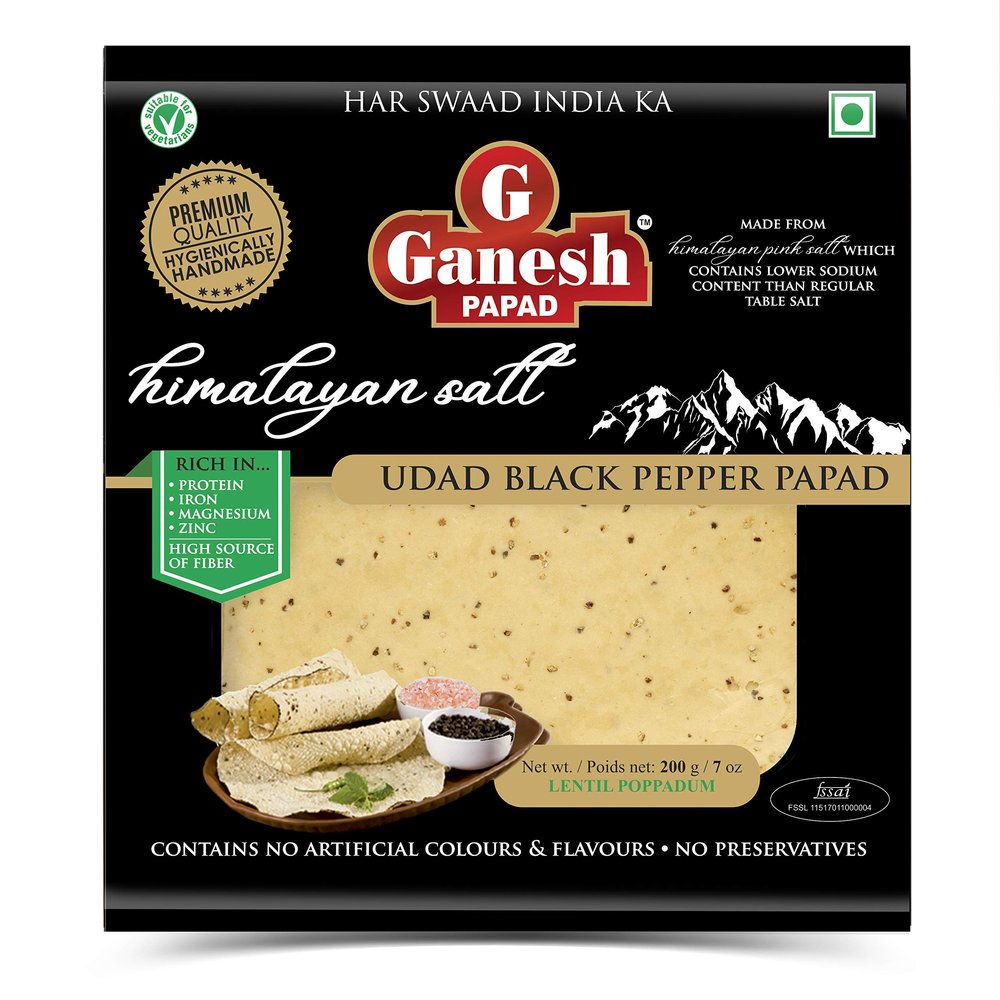 GANESH PAPAD Ganesh Himalayan Salt-Low Sodium- Udad Papad 7" 200 Gms