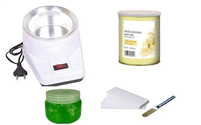 CHEM-AB ENTEREPIRSE Wax Heater Machine, 600 grams White Chocolate Wax Cream, 40 pieces Wax Strips and Knife with Aloevera gel, Hair Removal Waxing Kit for Women and Mens, Wax Heater Combo