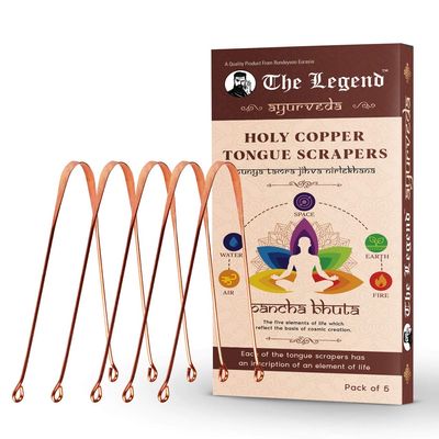 The Legend Ayurveda Holy Copper Tongue Cleaner or Scraper (5 Count (Pack of 1))