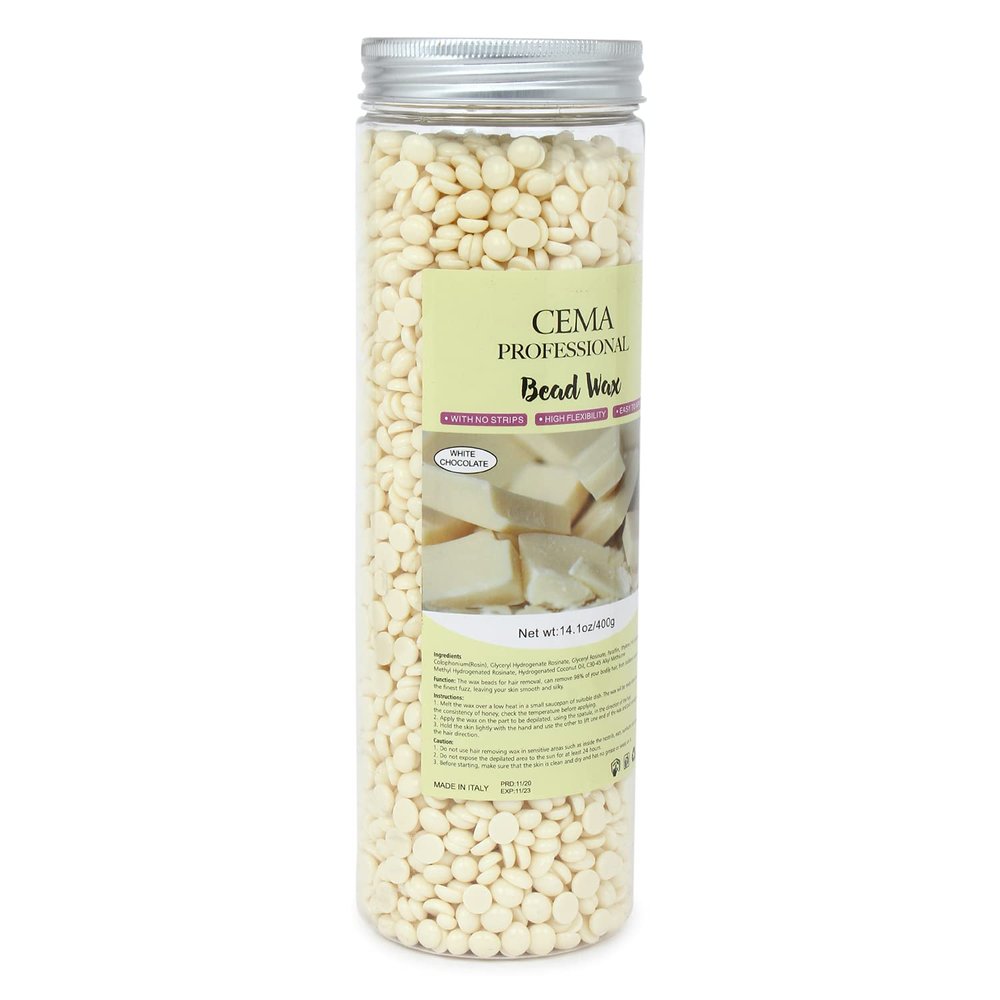 CEMA Professional White Chocolate Bead Wax, 400g, High Flexibility, Stripless (400 Grams, White Chocolate)