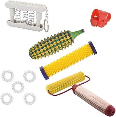 acs AF26 Acupressure Soft Point Wooden Massager Tools Combo Kit with Hand Roller and Karela Massager and Roller Handle Massager (Multicolour)