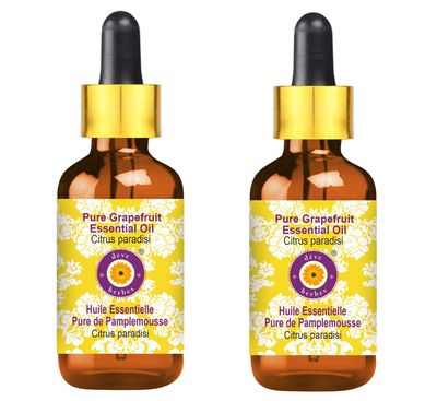 Deve Herbes Grapefruit Essential Oil (Citrus paradisi) with Glass Dropper Pure | Non-Sticky | Non-greasy | Lightweight | Men & Women | All Skin Types | Steam Distilled 100ml X 2