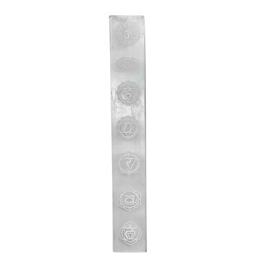 9Dzine Selenite Seven Chakra Symbols Engraved Selenite Stick/Plate/Wands for Yoga Meditation Balancing Rekhi Selenite Charging Slim Plate(22 Cm)