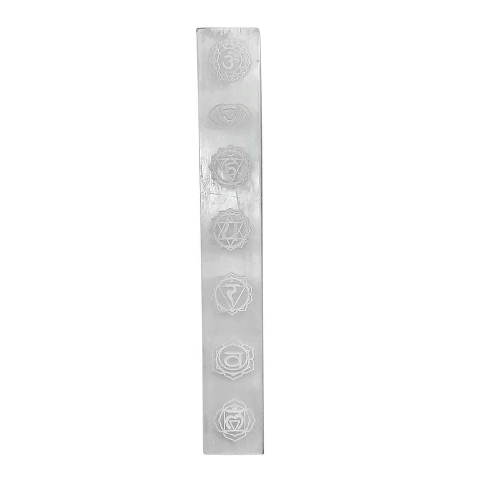 9Dzine Selenite Seven Chakra Symbols Engraved Selenite Stick/Plate/Wands for Yoga Meditation Balancing Rekhi Selenite Charging Slim Plate(22 Cm)