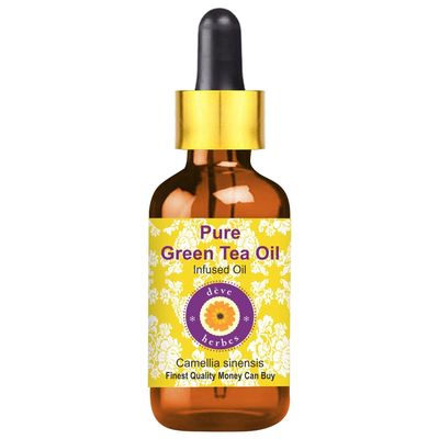 Deve Herbes Green Tea Oil (Camellia sinensis) with Glass Dropper | Infused | Pure | Non-Sticky | Lightweight | Hair & Skin Care Routines | Men & Women | Traditional Use | Natural | 15ml