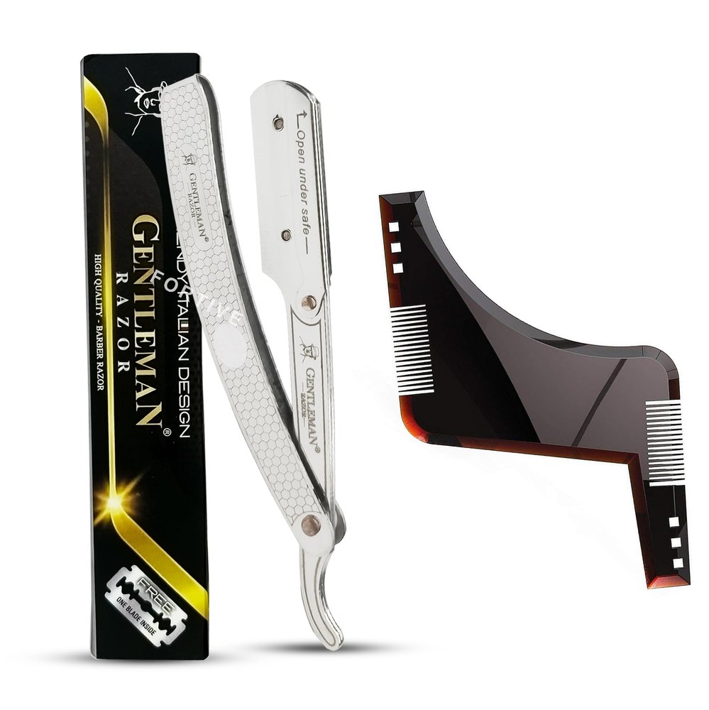Fortive Gentleman Barber Folding Face Razor for Men - Stainless Steel Shaver for Men with Free Blade, Beard Shaper Tool - Straight Razor for a Precise and Smooth Shaving