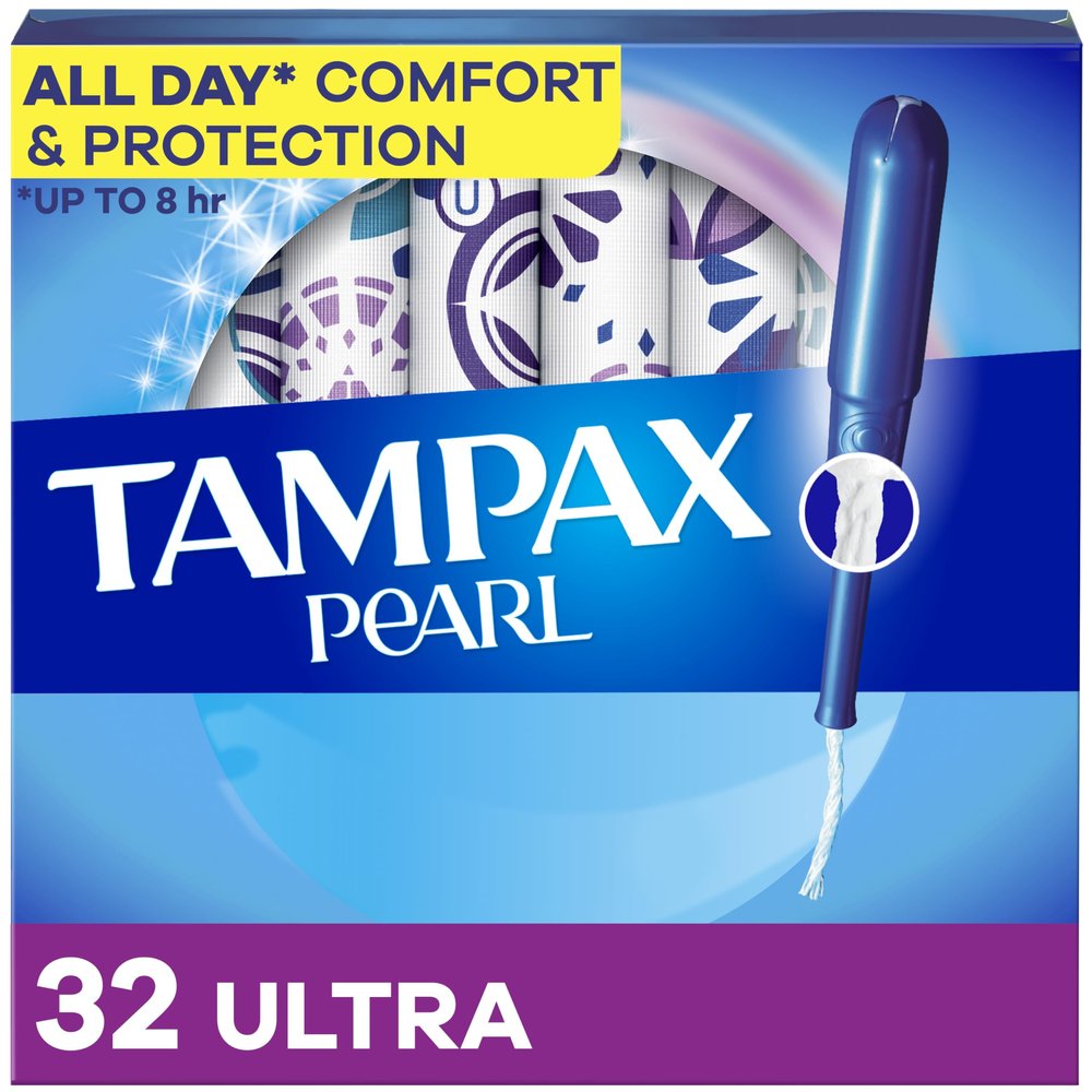 Tampax Pearl Tampons Ultra Absorbency with Leakguard Braid, Unscented, 32Count