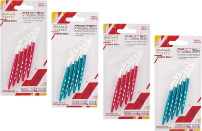 MEDICEPT DENTAL Protec Angled Interdental Brush Narrow Space Assorted (2 X Pink And 2 X Green)- Pack Of 4, Manual, Adult