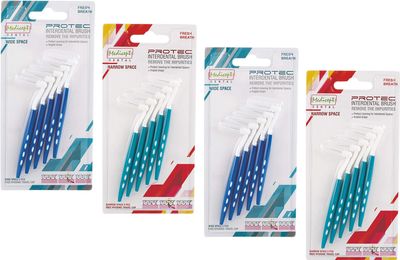 MEDICEPT DENTAL Protec Angled Interdental Brush Narrow And Wide Space Assorted (2 X Blue And 2 X Green)- Pack Of 4, Manual, Adult