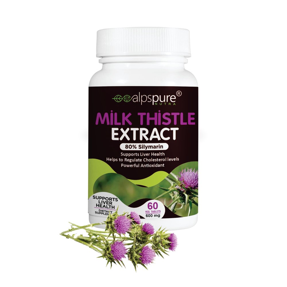 Alpspure Nutra Milk Thistle Extract Tablets -80% Silymarin | Liver Support & Detox Supplement (60 Tablets) Helps in Cleanse Liver for Men and Women pack of-1