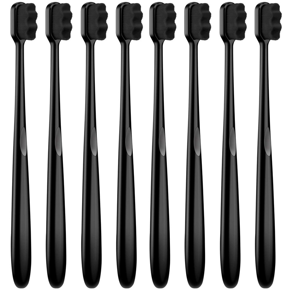 8 Pieces Soft Toothbrush Micro Nano Extra Soft Bristles Manual Soft Toothbrush with 20,000 Bristles for Teeth Oral Gum Recession Adults Kids Child (Black with Black Bristle)