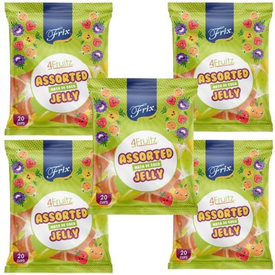 Frix Mixed Fruit Flavoured Jelly with Nata De Coco I Assorted Flavors - (300g x 5 Packs)