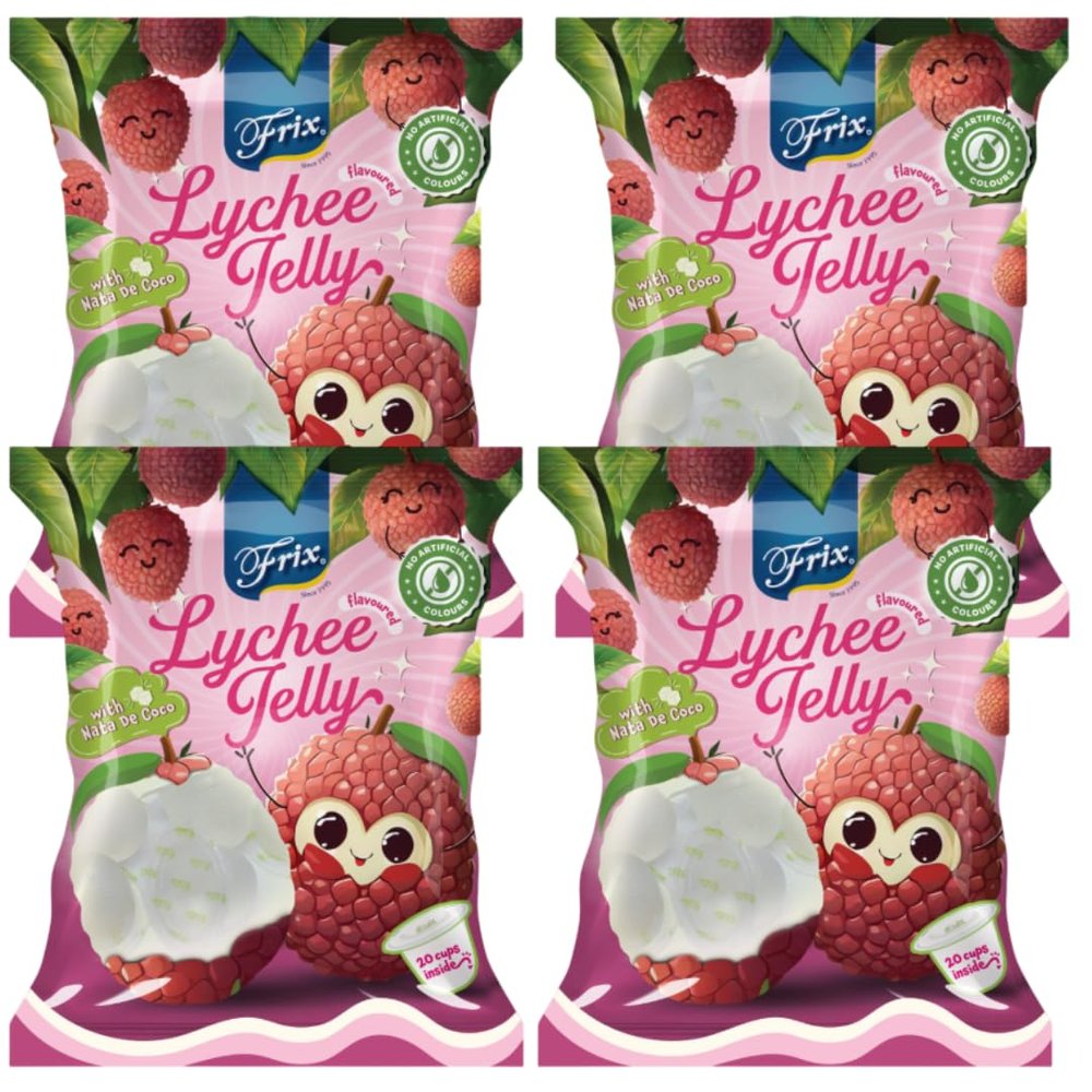 Frix Lychee Flavored Jelly with Nata De Coco - (300g x 4 Packs)