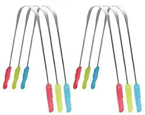 Jaravik Steel Tongue Cleaner Scraper with Multicolour Handle Pack of 6