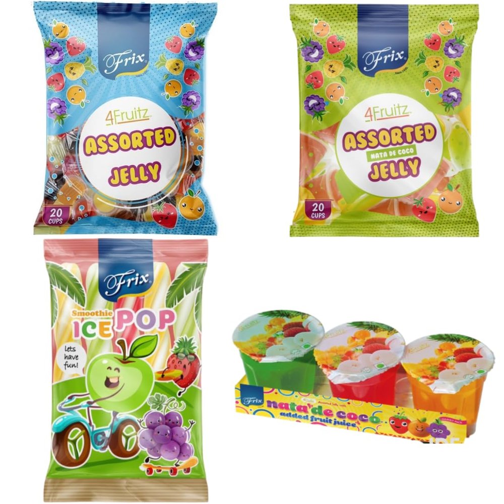 Frix Assorted Jelly, Nata De Coco Jelly, Smoothie Ice Pop & Big Cup Assorted Fruit Flavoured with Nata De Coco - (Pack of 4)
