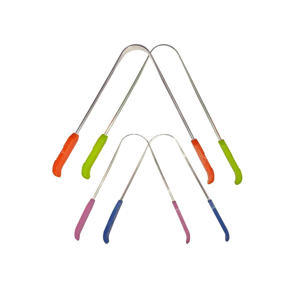 Jaravik Steel Tongue Cleaner Scraper with Multicolour Handle Pack of 4