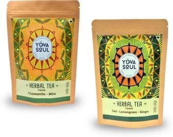 YUVA SOUL Combo Pack Of Tulsi Lemongrass Ginger Herbal Tea(25Grams) and Chamomile Mint Herbal Tea(25Grams)