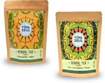YUVA SOUL Combo Pack Of Tulsi Lemongrass Ginger Herbal Tea(25Grams) and Chamomile Mint Herbal Tea(25Grams)