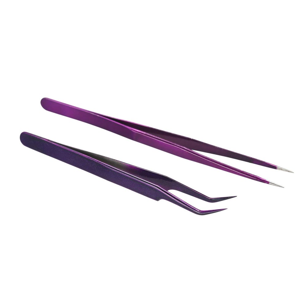 2 Pieces Eyelash Extension Tweezers Set Stainless Steel Tweezers Lash Extension Tweezers Eye Makeup Tools