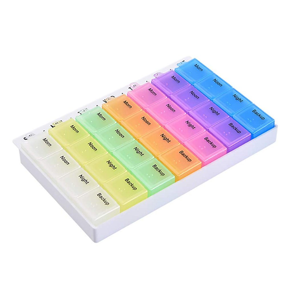 Anjetan 7PCS Weekly Pill Organizer Set Airtight Divided Large 7 Day Week Pill Box Vitamin Container with Case Divided Pill Container