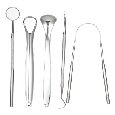 Tongue Scraper Set Stainless Steel Teeth Cleaner Tongue Scrapers Mouth Mirrors for Adults Set of 5 Teeth Cleaning Tools Oral Care Kit