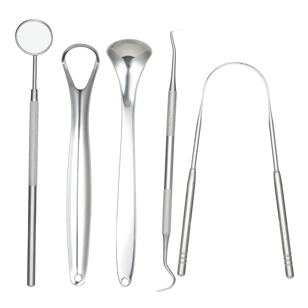 Tongue Scraper Set Stainless Steel Teeth Cleaner Tongue Scrapers Mouth Mirrors for Adults Set of 5 Teeth Cleaning Tools Oral Care Kit