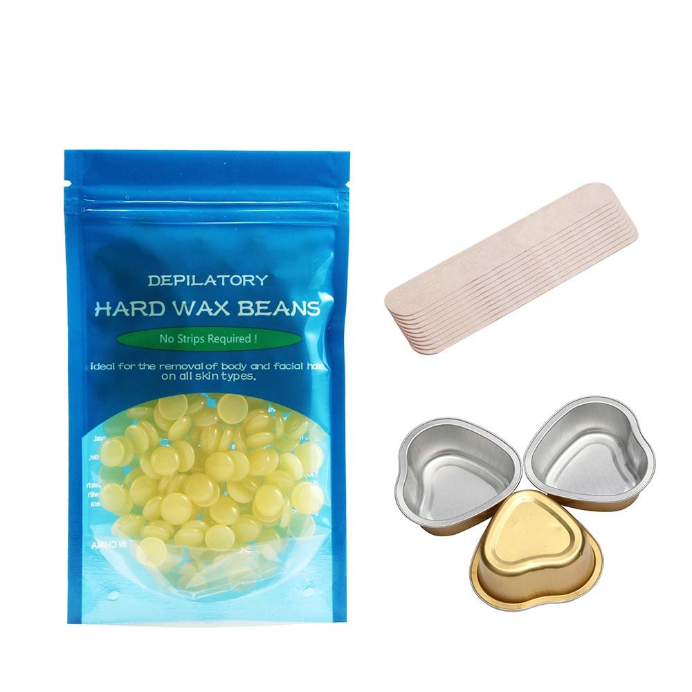 Home Use Body Hard Wax Bean Beauty Parlor Hair Removal Depilatory Wax with 10 Wax Sticks & 3 Bowls