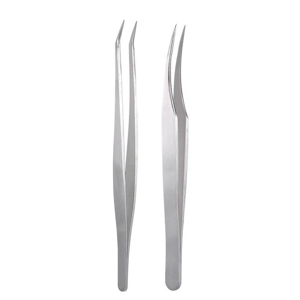 2Pc Stainless Steel Eyelash Extension Tweezers Straight Curved Tip Eyelash Tweezers for Eyelash Extension Applications with Storage Box