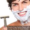 Double-Edged Safety Razor with Long Handle & Razor Holder Butterfly Open Razor Clean Shaving Razor for Men view 3