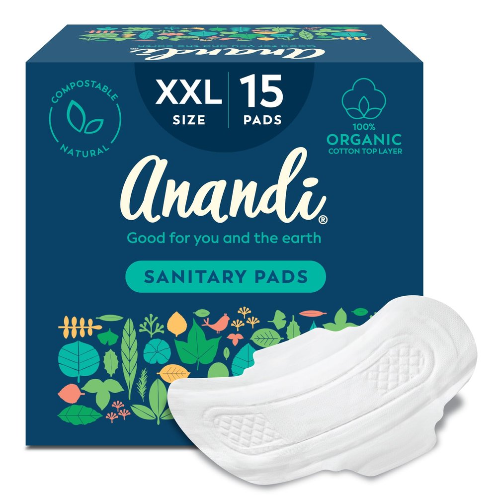 Anandi sanitary pads for women 15 XXL Pads | Biodegradable Organic pads with Disposal pouch | Certified ~100% Compostable