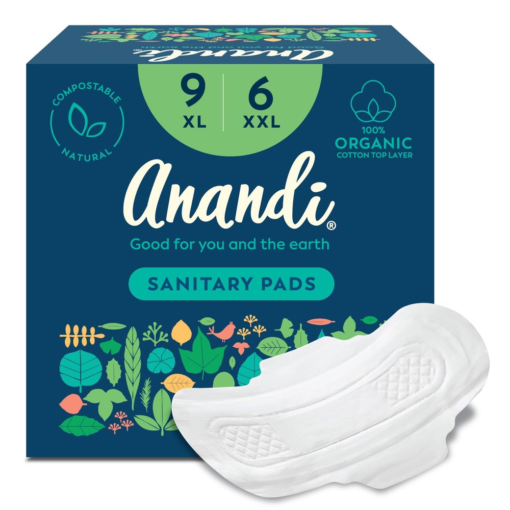 Anandi sanitary pads for women 6 XXL & 9 XL Pads | Biodegradable Organic pads with Disposal pouch | Certified ~100% Compostable