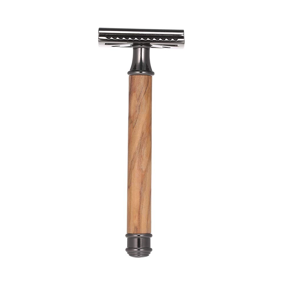 Double-Edged Safety Razor Wood Handle Razor Stainless Steel Manual Shaving Razor