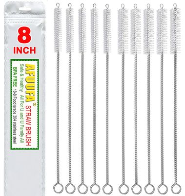 AFUUFA Straw Cleaner Brush Set 10 Pack, 5-Piece 8' x 8mm & 10mm Straw Brushes, Nylon & Stainless Steel, Durable, Perfect for Hummingbird Feeders & Reusable Straws