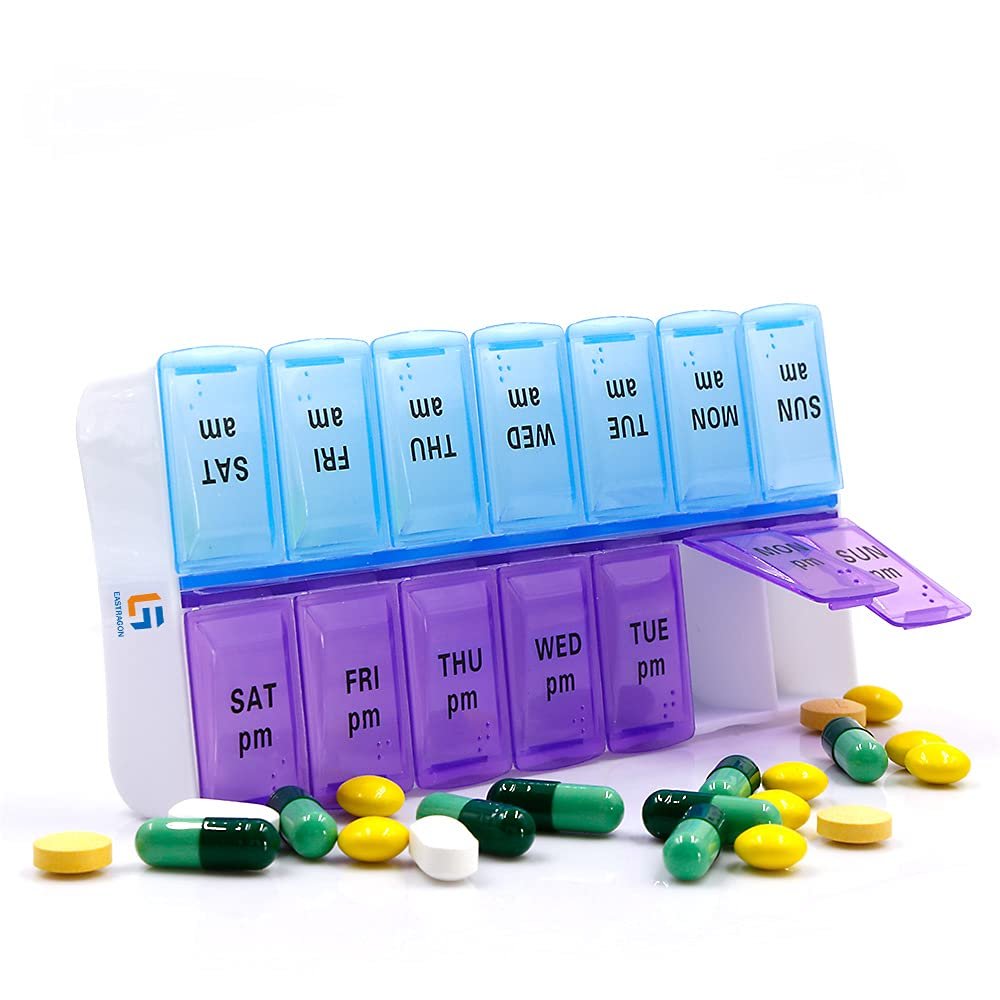 DEBIK (2 TIMES A DAY FOR 7 DAYS) Weekly pill Case Medicine Tablet Dispenser Organizer Pill Box Splitters Pill Storage Organizer Container (Pack of -1)